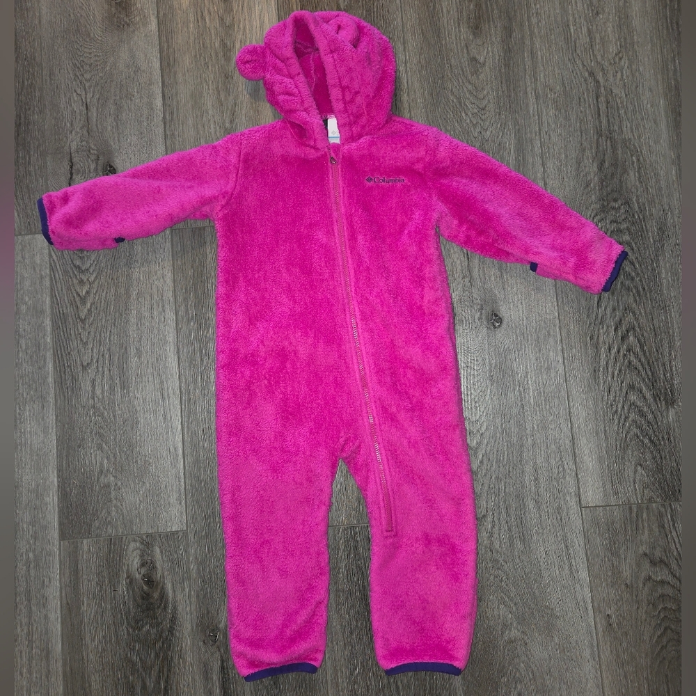 Columbia Kids Bear Pink Fleece One Piece Cold Suit, Size 18-24 Month